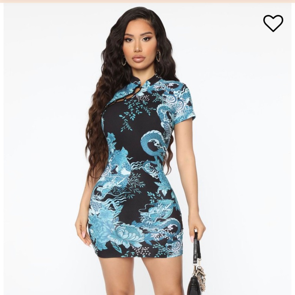 Fashion Nova Dragon Fire Dress Teal/Blue